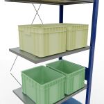 Anbauregal, Fachbodenregal Stecksystem MULTIplus150, 3000 x 750 x 500 mm (HxBxT), 7 Fachböden, Kreuzstrebe, RAL 5010 enzianblau/verzinkt/verzinkt