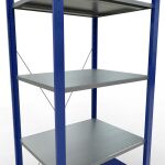 Grundregal, Fachbodenregal Stecksystem MULTIplus150, 2000 x 750 x 600 mm (HxBxT), 5 Fachböden, Kreuzstrebe, RAL 5010 enzianblau/verzinkt/verzinkt