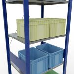 Grundregal, Fachbodenregal Stecksystem MULTIplus150, 3000 x 750 x 600 mm (HxBxT), 7 Fachböden, Kreuzstrebe, RAL 5010 enzianblau/verzinkt/verzinkt