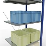 Anbauregal, Fachbodenregal Stecksystem MULTIplus150, 2000 x 750 x 600 mm (HxBxT), 5 Fachböden, Kreuzstrebe, RAL 5010 enzianblau/verzinkt/verzinkt