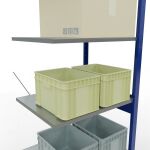 Anbauregal, Fachbodenregal Stecksystem MULTIplus150, 2500 x 750 x 600 mm (HxBxT), 6 Fachböden, Kreuzstrebe, RAL 5010 enzianblau/verzinkt/verzinkt