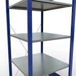 Grundregal, Fachbodenregal Stecksystem MULTIplus150, 2000 x 750 x 800 mm (HxBxT), 5 Fachböden, Kreuzstrebe, RAL 5010 enzianblau/verzinkt/verzinkt