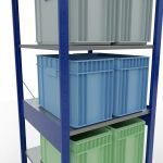 Grundregal, Fachbodenregal Stecksystem MULTIplus150, 2500 x 750 x 800 mm (HxBxT), 6 Fachböden, Kreuzstrebe, RAL 5010 enzianblau/verzinkt/verzinkt