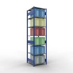 Grundregal, Fachbodenregal Stecksystem MULTIplus150, 3000 x 750 x 800 mm (HxBxT), 7 Fachböden, Kreuzstrebe, RAL 5010 enzianblau/verzinkt/verzinkt