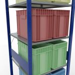 Grundregal, Fachbodenregal Stecksystem MULTIplus150, 3000 x 750 x 800 mm (HxBxT), 7 Fachböden, Kreuzstrebe, RAL 5010 enzianblau/verzinkt/verzinkt