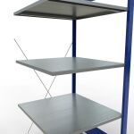 Anbauregal, Fachbodenregal Stecksystem MULTIplus150, 2000 x 750 x 800 mm (HxBxT), 5 Fachböden, Kreuzstrebe, RAL 5010 enzianblau/verzinkt/verzinkt