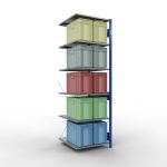 Anbauregal, Fachbodenregal Stecksystem MULTIplus150, 2500 x 750 x 800 mm (HxBxT), 6 Fachböden, Kreuzstrebe, RAL 5010 enzianblau/verzinkt/verzinkt