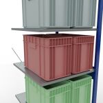 Anbauregal, Fachbodenregal Stecksystem MULTIplus150, 2500 x 750 x 800 mm (HxBxT), 6 Fachböden, Kreuzstrebe, RAL 5010 enzianblau/verzinkt/verzinkt