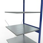Anbauregal, Fachbodenregal Stecksystem MULTIplus150, 2500 x 750 x 800 mm (HxBxT), 6 Fachböden, Kreuzstrebe, RAL 5010 enzianblau/verzinkt/verzinkt