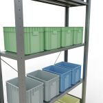 Grundregal, Fachbodenregal Stecksystem MULTIplus150, 2000 x 1000 x 300 mm (HxBxT), 5 Fachböden, Kreuzstrebe, verzinkt