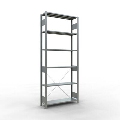 Grundregal, Fachbodenregal Stecksystem MULTIplus150, 2500 x 1000 x 300 mm (HxBxT), 6 Fachböden, Kreuzstrebe, verzinkt
