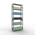 Grundregal, Fachbodenregal Stecksystem MULTIplus150, 2500 x 1000 x 300 mm (HxBxT), 6 Fachböden, Kreuzstrebe, verzinkt