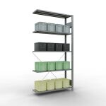 Anbauregal, Fachbodenregal Stecksystem MULTIplus150, 2000 x 1000 x 300 mm (HxBxT), 5 Fachböden, Kreuzstrebe, verzinkt