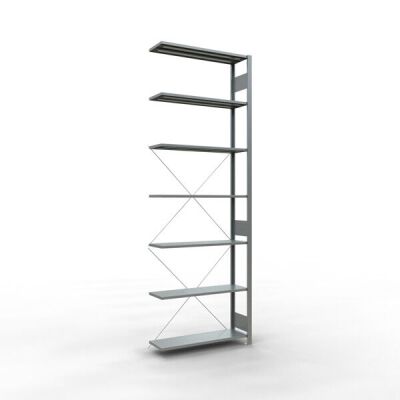 Anbauregal, Fachbodenregal Stecksystem MULTIplus150, 3000 x 1000 x 300 mm (HxBxT), 7 Fachböden, Kreuzstrebe, verzinkt