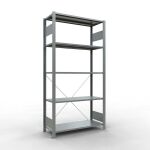 Grundregal, Fachbodenregal Stecksystem MULTIplus150, 2000 x 1000 x 400 mm (HxBxT), 5 Fachböden, Kreuzstrebe, verzinkt