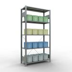 Grundregal, Fachbodenregal Stecksystem MULTIplus150, 2000 x 1000 x 400 mm (HxBxT), 5 Fachböden, Kreuzstrebe, verzinkt