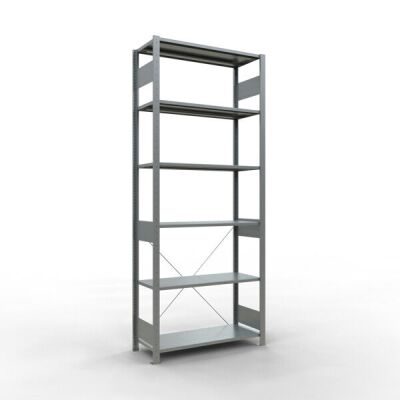 Grundregal, Fachbodenregal Stecksystem MULTIplus150, 2500 x 1000 x 400 mm (HxBxT), 6 Fachböden, Kreuzstrebe, verzinkt