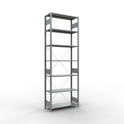 Grundregal, Fachbodenregal Stecksystem MULTIplus150, 3000 x 1000 x 400 mm (HxBxT), 7 Fachböden, Kreuzstrebe, verzinkt