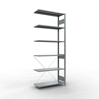 Anbauregal, Fachbodenregal Stecksystem MULTIplus150, 2500 x 1000 x 400 mm (HxBxT), 6 Fachböden, Kreuzstrebe, verzinkt