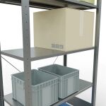 Grundregal, Fachbodenregal Stecksystem MULTIplus150, 2000 x 1000 x 500 mm (HxBxT), 5 Fachböden, Kreuzstrebe, verzinkt