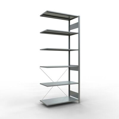 Anbauregal, Fachbodenregal Stecksystem MULTIplus150, 2500 x 1000 x 500 mm (HxBxT), 6 Fachböden, Kreuzstrebe, verzinkt