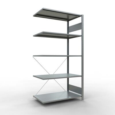 Anbauregal, Fachbodenregal Stecksystem MULTIplus150, 2000 x 1000 x 600 mm (HxBxT), 5 Fachböden, Kreuzstrebe, verzinkt