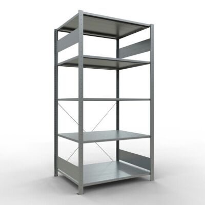 Grundregal, Fachbodenregal Stecksystem MULTIplus150, 2000 x 1000 x 800 mm (HxBxT), 5 Fachböden, Kreuzstrebe, verzinkt