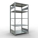 Grundregal, Fachbodenregal Stecksystem MULTIplus150, 2000 x 1000 x 800 mm (HxBxT), 5 Fachböden, Kreuzstrebe, verzinkt