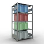 Grundregal, Fachbodenregal Stecksystem MULTIplus150, 2000 x 1000 x 800 mm (HxBxT), 5 Fachböden, Kreuzstrebe, verzinkt