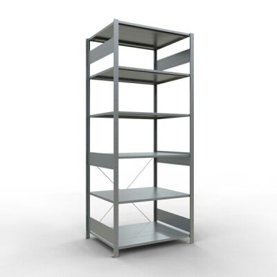 Grundregal, Fachbodenregal Stecksystem MULTIplus150, 2500 x 1000 x 800 mm (HxBxT), 6 Fachböden, Kreuzstrebe, verzinkt
