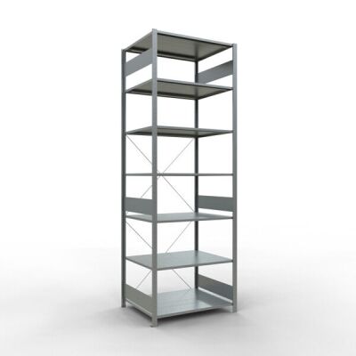 Grundregal, Fachbodenregal Stecksystem MULTIplus150, 3000 x 1000 x 800 mm (HxBxT), 7 Fachböden, Kreuzstrebe, verzinkt