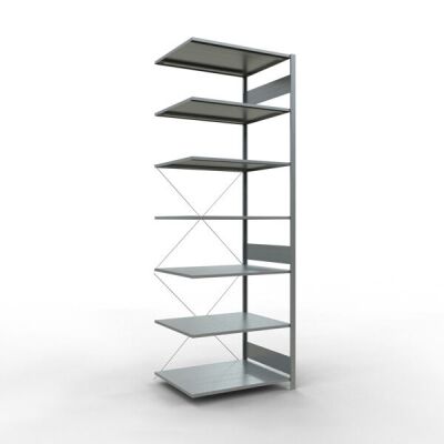Anbauregal, Fachbodenregal Stecksystem MULTIplus150, 3000 x 1000 x 800 mm (HxBxT), 7 Fachböden, Kreuzstrebe, verzinkt