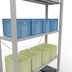 Grundregal, Fachbodenregal Stecksystem MULTIplus150, 2000 x 1000 x 300 mm (HxBxT), 5 Fachböden, Kreuzstrebe, RAL 7035 lichtgrau