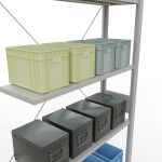 Anbauregal, Fachbodenregal Stecksystem MULTIplus150, 3000 x 1000 x 300 mm (HxBxT), 7 Fachböden, Kreuzstrebe, RAL 7035 lichtgrau