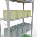 Grundregal, Fachbodenregal Stecksystem MULTIplus150, 2000 x 1000 x 400 mm (HxBxT), 5 Fachböden, Kreuzstrebe, RAL 7035 lichtgrau