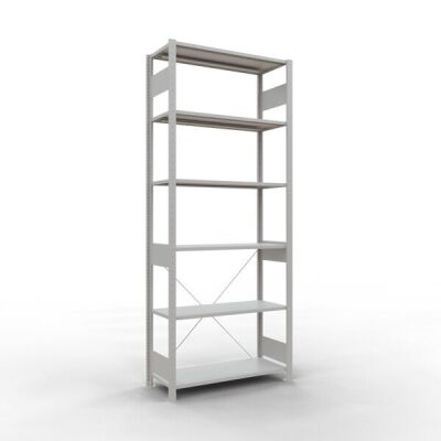 Grundregal, Fachbodenregal Stecksystem MULTIplus150, 2500 x 1000 x 400 mm (HxBxT), 6 Fachböden, Kreuzstrebe, RAL 7035 lichtgrau