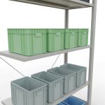 Anbauregal, Fachbodenregal Stecksystem MULTIplus150, 2000 x 1000 x 400 mm (HxBxT), 5 Fachböden, Kreuzstrebe, RAL 7035 lichtgrau