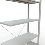 Anbauregal, Fachbodenregal Stecksystem MULTIplus150, 2000 x 1000 x 400 mm (HxBxT), 5 Fachböden, Kreuzstrebe, RAL 7035 lichtgrau