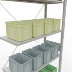 Anbauregal, Fachbodenregal Stecksystem MULTIplus150, 3000 x 1000 x 400 mm (HxBxT), 7 Fachböden, Kreuzstrebe, RAL 7035 lichtgrau