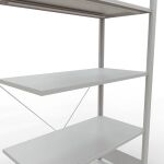 Anbauregal, Fachbodenregal Stecksystem MULTIplus150, 2000 x 1000 x 500 mm (HxBxT), 5 Fachböden, Kreuzstrebe, RAL 7035 lichtgrau