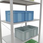 Grundregal, Fachbodenregal Stecksystem MULTIplus150, 2000 x 1000 x 600 mm (HxBxT), 5 Fachböden, Kreuzstrebe, RAL 7035 lichtgrau