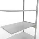 Anbauregal, Fachbodenregal Stecksystem MULTIplus150, 2500 x 1000 x 600 mm (HxBxT), 6 Fachböden, Kreuzstrebe, RAL 7035 lichtgrau