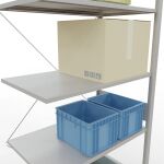 Anbauregal, Fachbodenregal Stecksystem MULTIplus150, 3000 x 1000 x 600 mm (HxBxT), 7 Fachböden, Kreuzstrebe, RAL 7035 lichtgrau