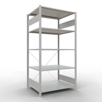 Grundregal, Fachbodenregal Stecksystem MULTIplus150, 2000 x 1000 x 800 mm (HxBxT), 5 Fachböden, Kreuzstrebe, RAL 7035 lichtgrau