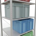 Grundregal, Fachbodenregal Stecksystem MULTIplus150, 2000 x 1000 x 800 mm (HxBxT), 5 Fachböden, Kreuzstrebe, RAL 7035 lichtgrau