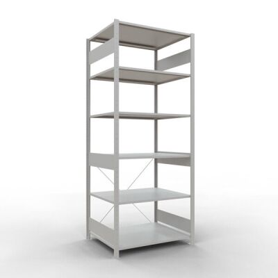 Grundregal, Fachbodenregal Stecksystem MULTIplus150, 2500 x 1000 x 800 mm (HxBxT), 6 Fachböden, Kreuzstrebe, RAL 7035 lichtgrau