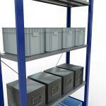 Grundregal, Fachbodenregal Stecksystem MULTIplus150, 2000 x 1000 x 300 mm (HxBxT), 5 Fachböden, Kreuzstrebe, RAL 5010/verzinkt