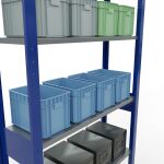 Grundregal, Fachbodenregal Stecksystem MULTIplus150, 2500 x 1000 x 300 mm (HxBxT), 6 Fachböden, Kreuzstrebe, RAL 5010/verzinkt