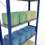 Grundregal, Fachbodenregal Stecksystem MULTIplus150, 3000 x 1000 x 300 mm (HxBxT), 7 Fachböden, Kreuzstrebe, RAL 5010/verzinkt