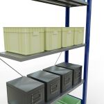 Anbauregal, Fachbodenregal Stecksystem MULTIplus150, 2000 x 1000 x 300 mm (HxBxT), 5 Fachböden, Kreuzstrebe, RAL 5010/verzinkt